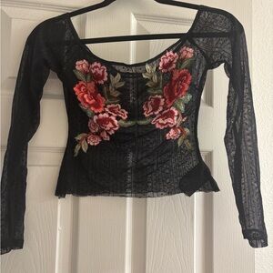 Floral Embroidered Black Lace Top